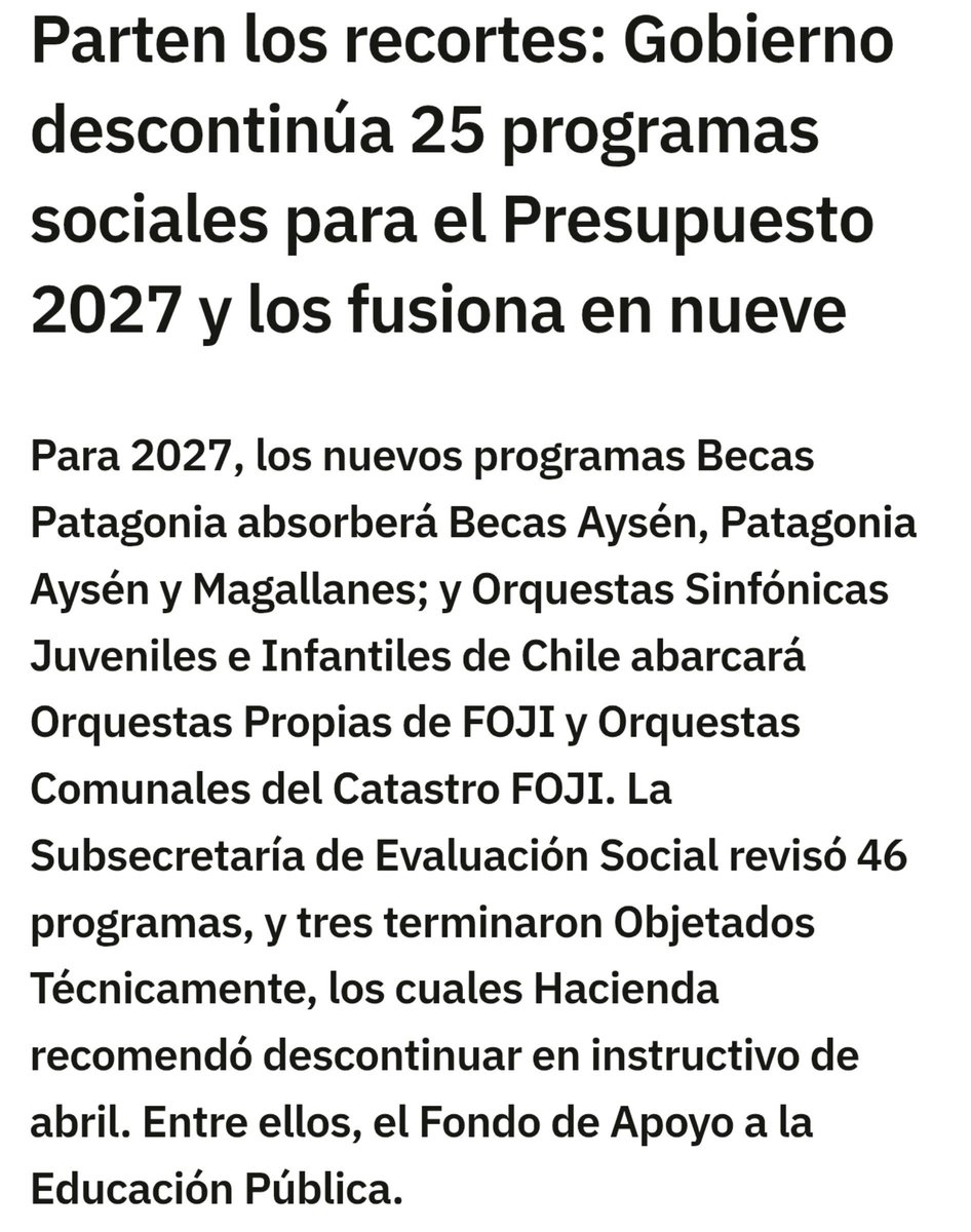 PiensaPrensa's tweet photo. Durante su campaña y luego de asumir el cargo, José  Kast afirmó, "Nosotros no vamos a recortar ningún beneficio social que hoy día existe" y "No vamos a tocar los beneficios sociales"
Hoy el gobierno descontinúa 25 programas sociales