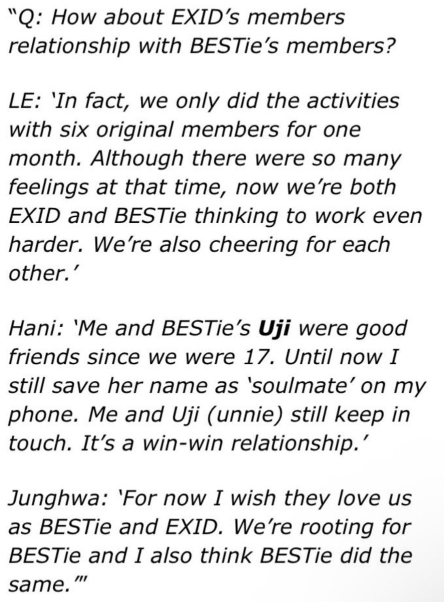 bestiearchive's tweet photo. BESTie being unfairly labeled traitors despite remaining friends and being friendly with EXID members :( https://t.co/OceFY71D6E