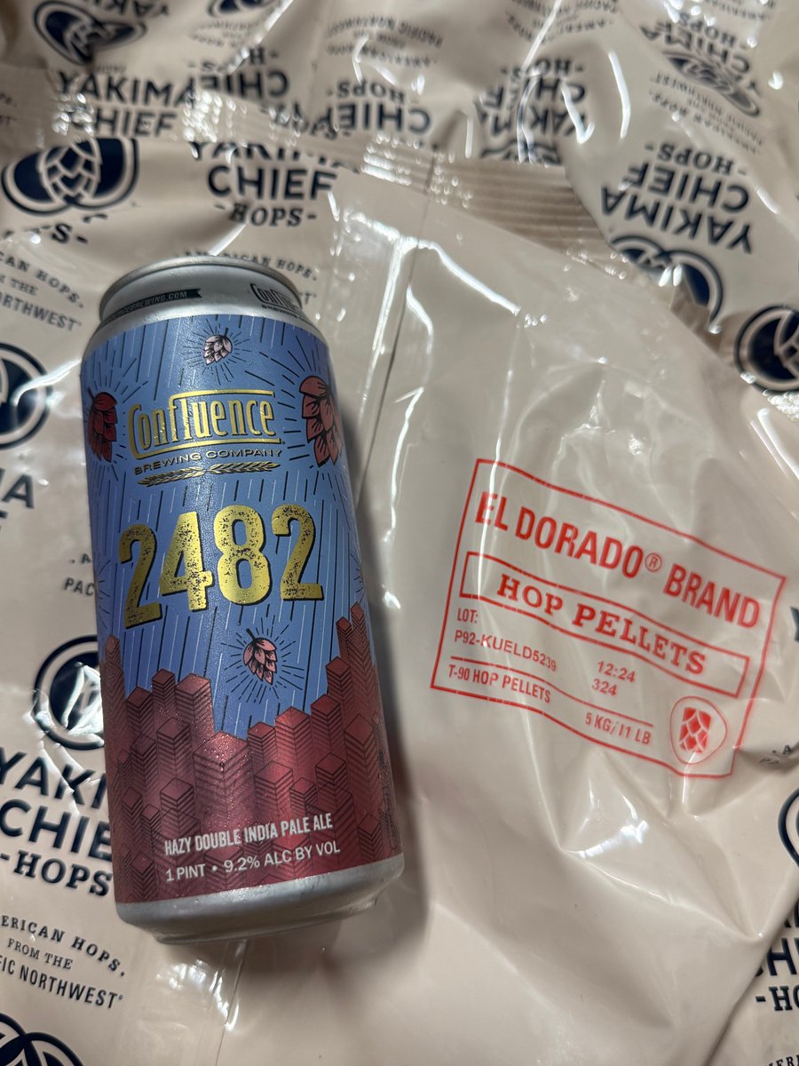 ConfluenceBrew's tweet photo. It’s been a rainy week, but this week’s release will have you dreaming of sunny days! ☀️🍺

Expect intense, sweet, fruity notes and aromas of passionfruit, pineapple, peach, and citrus candy, all wrapped up in a sticky, malty body with a soft, smooth mouthfeel.

Batch 2482(Galaxy, El Dorado, and Lemondrop) releases in the taproom today!