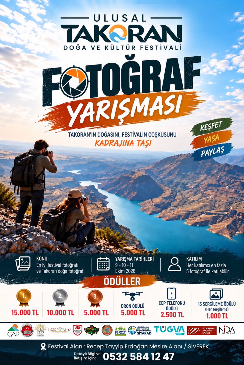 TakoranFest's tweet photo. 📸 Takoran Fotoğraf Yarışması

Takoran’ın eşsiz doğasını, festivalin coşkusunu ve unutulmaz anlarını kadrajına taşı!

Ulusal Takoran Doğa ve Kültür Festivali kapsamında düzenlediğimiz Fotoğraf Yarışması başlıyor. 📷

📌 Konu:
En iyi festival fotoğrafı ve Takoran doğa fotoğrafı https://t.co/d5TtB7EKuR