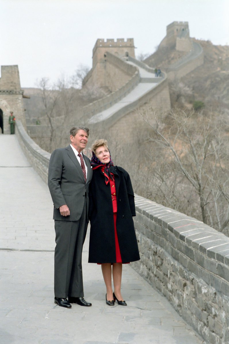 RonaldReagan's tweet photo. President Reagan and Nancy Reagan walking the Great Wall of China during an official state visit in 1984. The trip marked the third time a U.S. president had traveled to China. https://t.co/sBuF7gIpCc