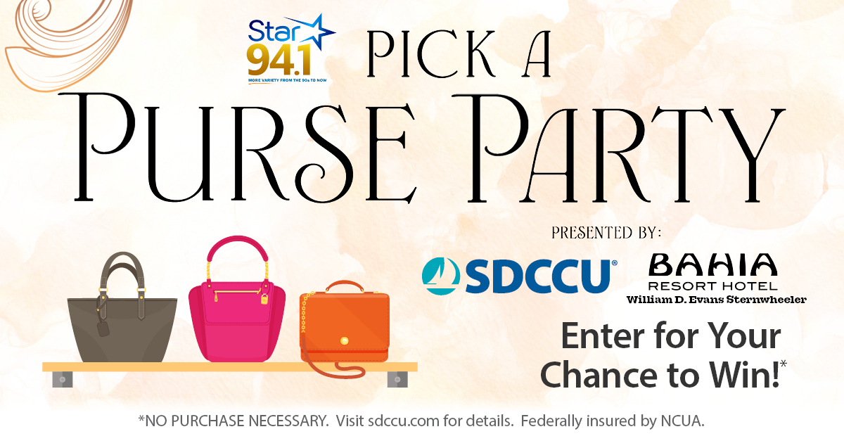 sdccu's tweet photo. It’s that time again! Visit our Instagram page to enter for a chance to win* an official ticket to the @Star941FM exclusive #PurseParty and a designer purse! The event will be held on the William D. Evans Sternwheeler at @BahiaHotelSD. Visit https://t.co/7bkeRVm6Hn for details. https://t.co/jV7gn8Gm1C