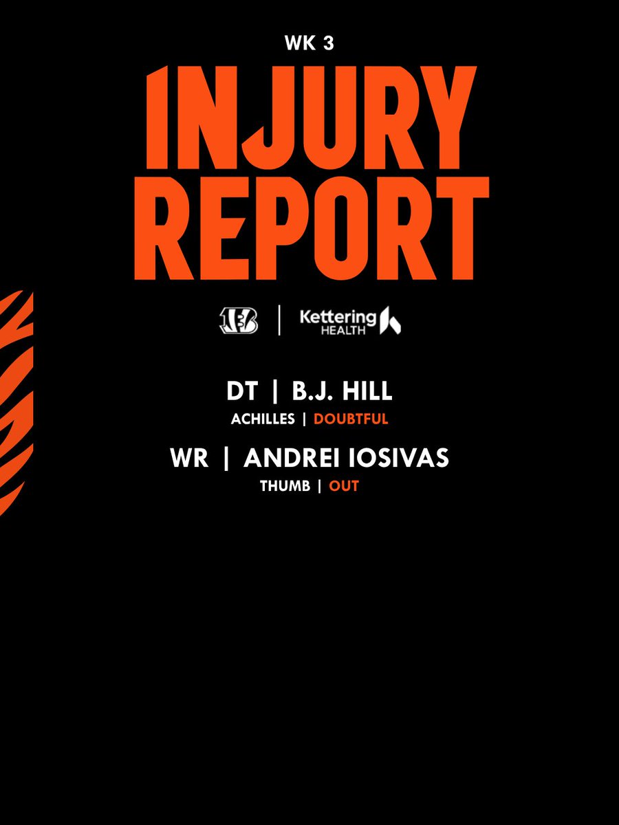Bengals's tweet photo. Injury report for #CINatPIT https://t.co/SDjWMXelrQ