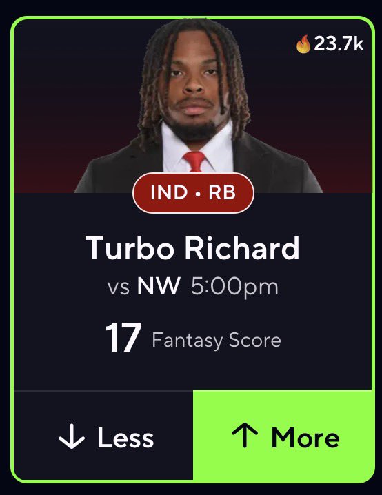 bearpropsdfs's tweet photo. CFB FRIDAY 🏈

T. Richard (IND) O 17 Fantasy Score

New set of key pieces same solid offense that steamrolls in Indy

Data Powered by @pickfinderapp 📊

10% OFF ANY PACKAGE with code BEAR 🐻 
👉🔗 https://t.co/ab819dyxYD https://t.co/gWl4CYPZnv