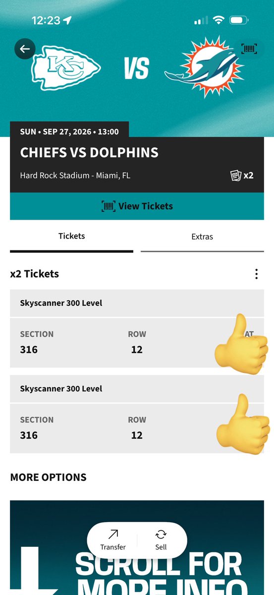 DirtyPapo's tweet photo. For sale $350 obo includes yellow lot parking. RTs appreciated!! #Dolphins #Cheifs #FinsUp https://t.co/mwP1fACJb9