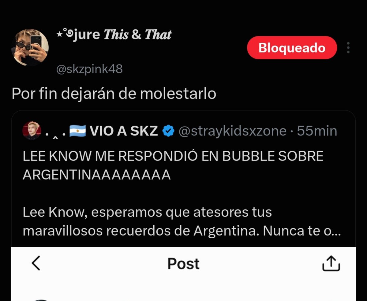 straykidsxzone's tweet photo. ELLA TIRABA MALA ONDA BLOQUEABA JAJAJAJAJAJJAAJAJA, yo nunca dije absolutamente nada de lee know, pajera a pedal https://t.co/vMX3r0cyEU