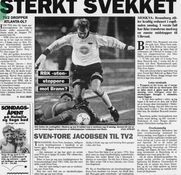 RetroballNorge's tweet photo. Det ser småtungt ut for de nykronede seriemesterne før omkampen i cupfinalen 1995. Med en matforgiftet Hoftun og Bragstad suspendert, risikerer RBK å stille med midtbanespillerne Staurvik og Skammelsrud som stopperpar mot Brann. https://t.co/DftmSLRv0H