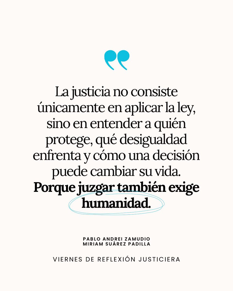pabloandreiPAZ's tweet photo. ⚖️ Detrás de cada expediente hay una persona, una historia y derechos que merecen ser protegidos.

Impartir justicia exige escuchar, reconocer las desigualdades y comprender cómo cada decisión impacta en la vida de las personas.

Porque juzgar también exige humanidad.

#ViernesDeReflexiónJusticiera