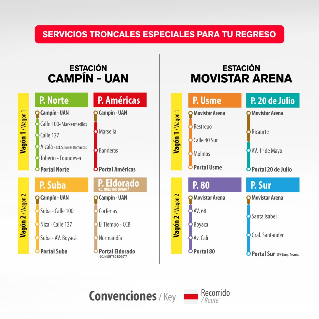 TransMilenio's tweet photo. Si vas al concierto de BTS en Bogotá, planea tu llegada y, sobre todo, tu regreso con TransMi 🚌✨

Encontrarás servicios troncales y zonales para salir del sector de El Campín, además de rutas especiales desde las estaciones Campín–UAN y Movistar Arena.

📲 Recarga tu TuLlave, revisa tu ruta y ten todo listo para disfrutar y volver a casa.

Nos vemos en el concierto, ARMY💜 #TransMiModoArmy @ARMYBogotaCol