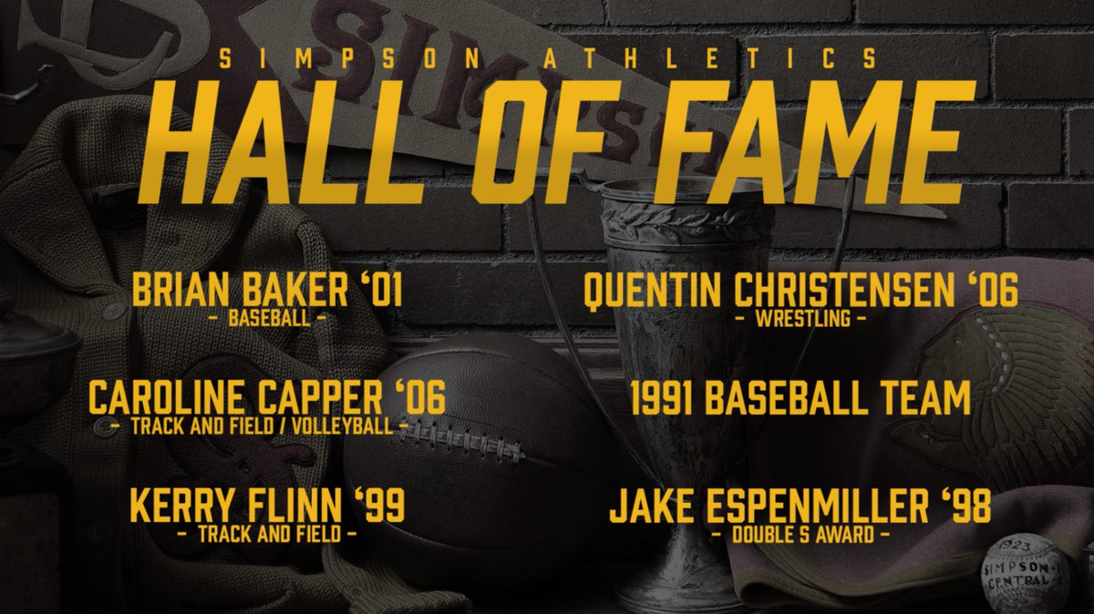 StormSports's tweet photo. Simpson Athletics will welcome a new group of distinguished Storm into the Athletics Hall of Fame this fall, honoring a championship baseball team, four standout student-athletes and a special award recipient.

Read more → https://t.co/Ywsk8jlbGj https://t.co/Tyv3UBvU9h
