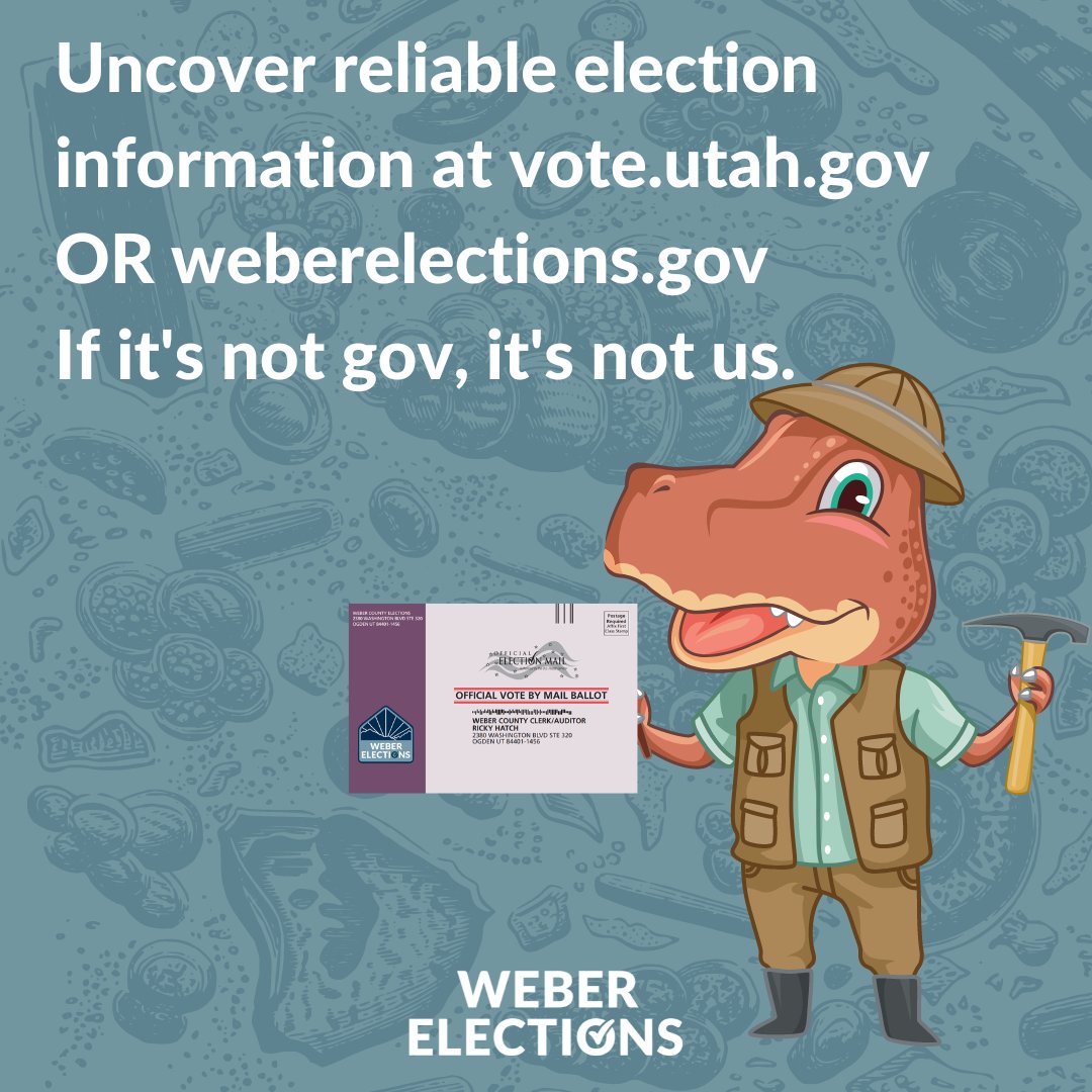 WeberElections's tweet photo. Uncover reliable election information at https://t.co/Md0oIkljld OR https://t.co/Nno3lOw5jk
If it's not gov, it's not us.
#themoreyouknow #psa #weberelections #trustedinformation #utahelections #electionsutah https://t.co/j4mxSt0ESy