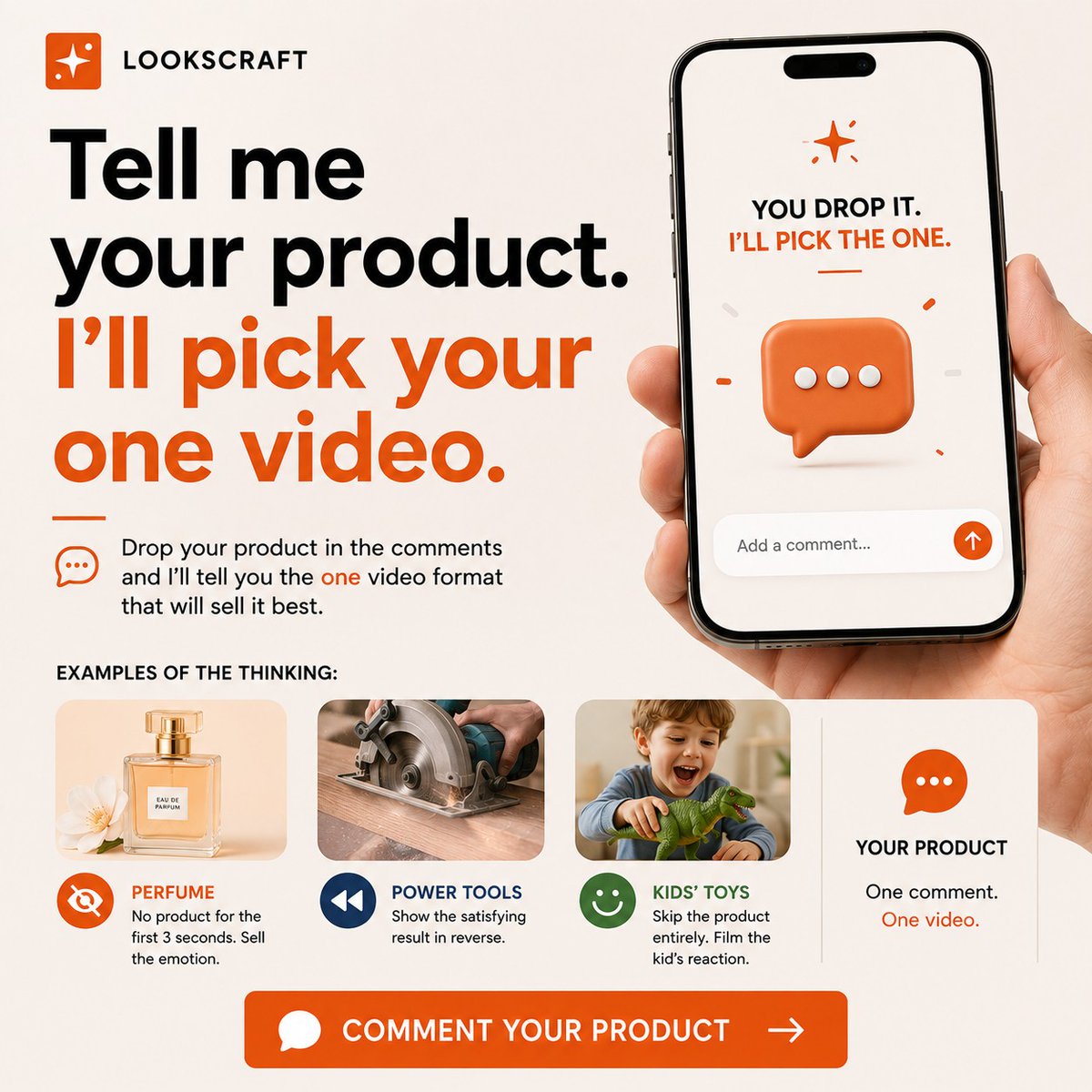 RudolfLasy08's tweet photo. Drop what you sell in the comments, and I’ll tell you the single video format I’d use to sell it best. Not five options. One clear next move. Constraint unlocks action. Give me your product, and I’ll give you the video. https://t.co/OEcJHJT60z