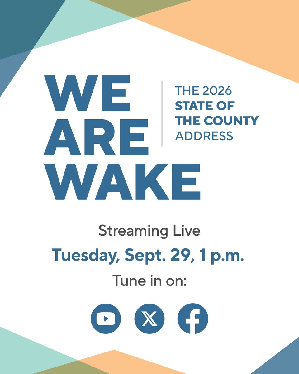 WakeGOV's tweet photo. Make sure to mark your calendars! Our 2026 "We Are Wake" State of the County Address begins in just four days. 

Join us at the Wake County Justice Center for light refreshments and networking as we recognize a year of strengths and successes together.  

📲 For details, including parking and accommodations, please visit: https://t.co/rG3ddTXK2s.