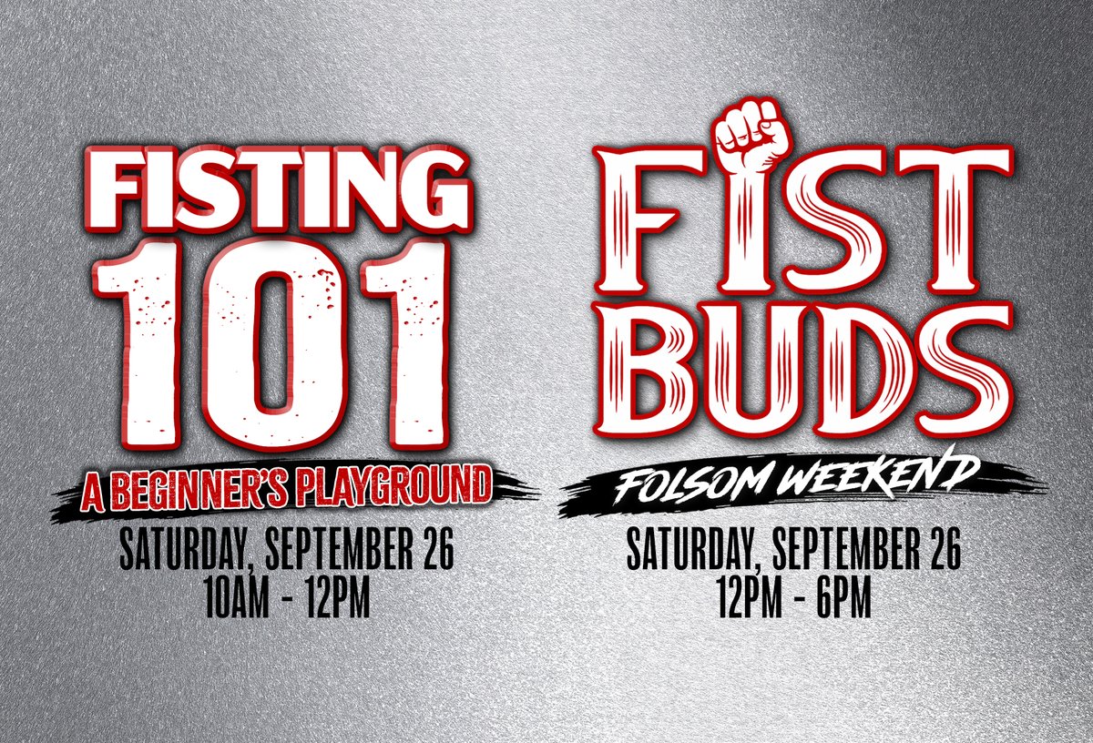 442Events's tweet photo. Fist Buds is taking over Folsom Weekend with 2 back to back events on Saturday, September 26th -- Fisting 101 and Fist Buds.

Saturday, Sept. 26th @ 10am - 12pm
FISTING 101 WORKSHOP w/ EMMANUEL (BONFUCK)
Learn More & Get Tickets: https://t.co/fTamJQ0d1b

Fist Buds will immediately follow and will be open door. There are tickets available online but you can also pay cash at the door.

Saturday, Sept. 26th @ 12pm - 6pm
FIST BUDS - FOLSOM EDITION

Be sure to register and get your ticket for Fisting 101 before they are all sold out. Pre-Registration is required to attend the workshop. There are only 25 spots left and tickets are going fast!!

#FistBuds #Folsom2026 #gayfisting #gayff