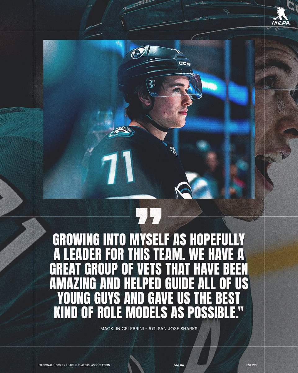 NHLPA's tweet photo. Captain Celebrini reporting for duty 🦈
 
Congratulations to Macklin Celebrini being named the youngest captain in @SanJoseSharks history! https://t.co/oHZang66yS