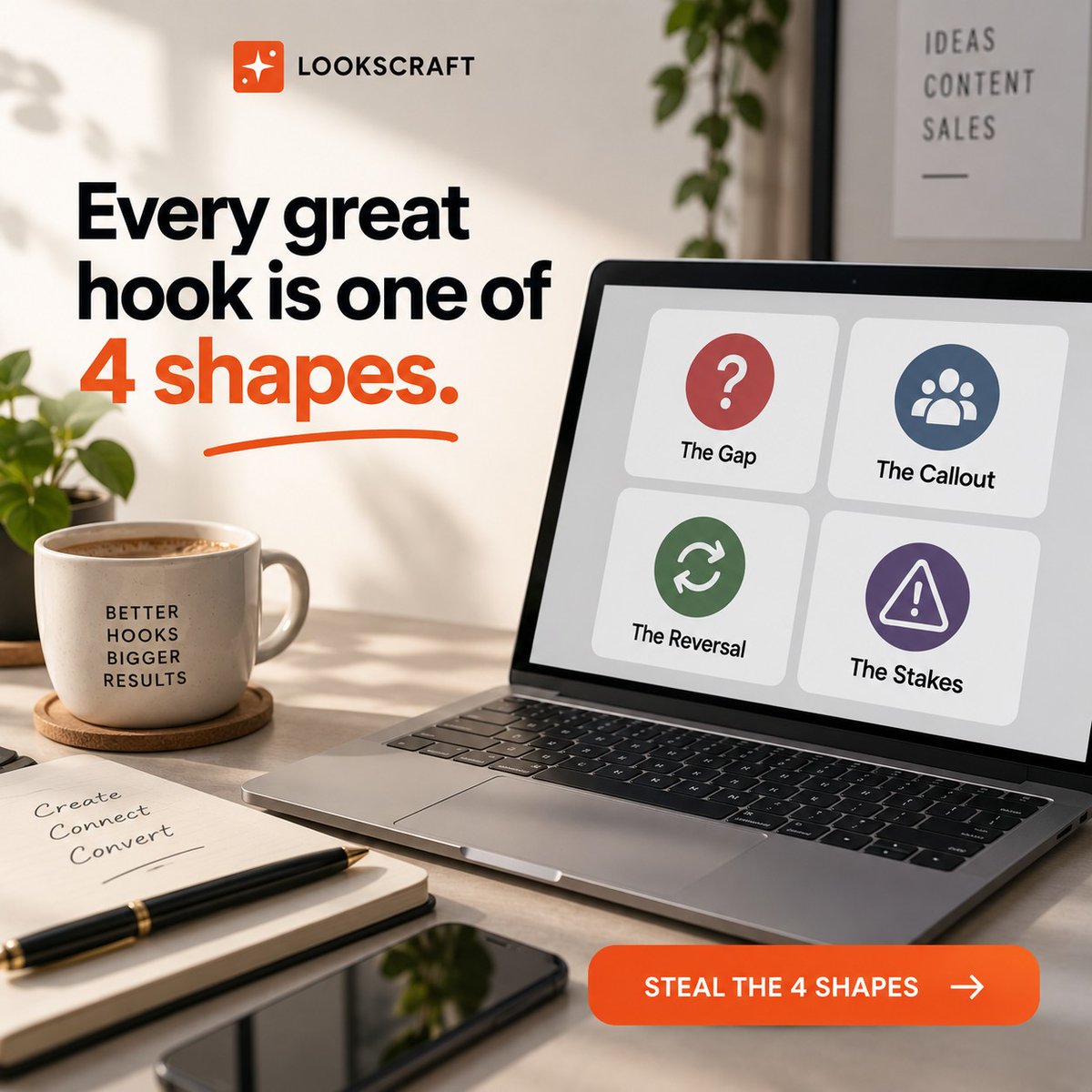 RudolfLasy08's tweet photo. Every scroll-stopping hook fits one of four shapes: the Gap, Callout, Reversal, or Stakes. Choose a structure, add your topic, and the blank page disappears. Creativity wasn’t the problem—structure was. https://t.co/Uvt62s4Onr