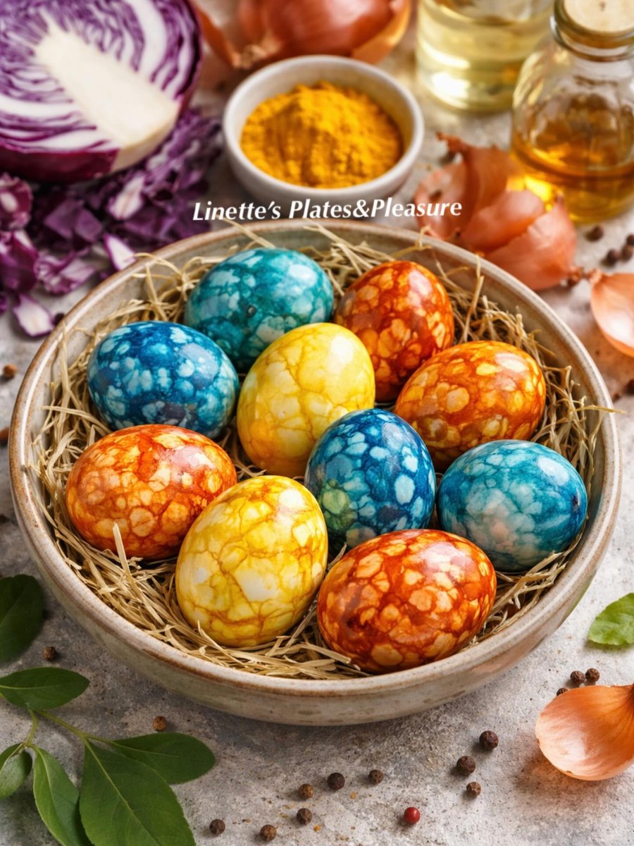 BridgetteMaxham's tweet photo. Natural marble Easter eggs made with kitchen ingredients. No artificial dyes, no complicated steps—just beautiful, one-of-a-kind patterns. Use red cabbage, onion skins, turmeric, vinegar, and water. Boil, soak, unwrap, and polish with a little oil. https://t.co/vFpW83CI1Y