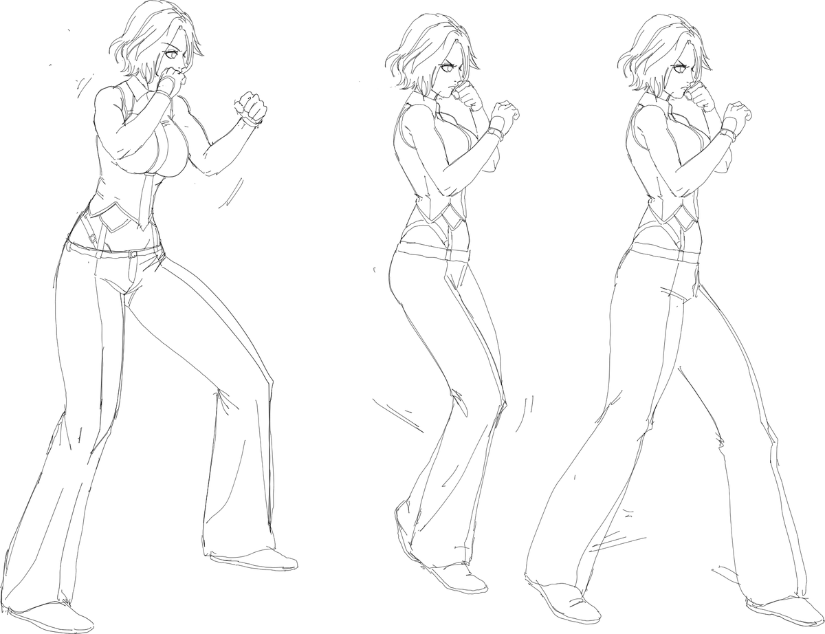 Gattsubro's tweet photo. Vanessa from King of Fighters doing the Dudley shuffle. 
All sorts of fighters doin' fighty stuff.
#kingoffighters #streetfighter https://t.co/g9tS2q9qOO