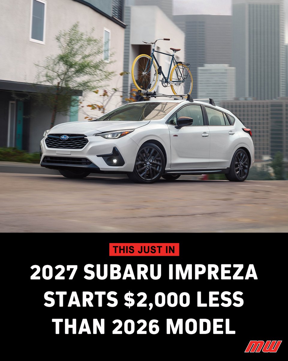 MotorWeek's tweet photo. Not only does the Impreza get a price cut (now starting at $24,595 before destination), but the 2.0L engine is dropped so both Impreza trims now come with the 180 horsepower 2.5L BOXER-four.

READ MORE: https://t.co/8aybXsiA1m https://t.co/HYrUQzZSLa