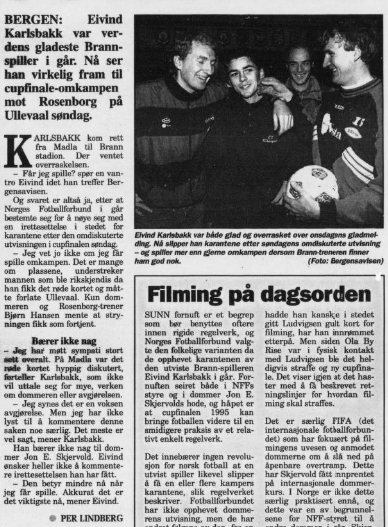 RetroballNorge's tweet photo. I Brann-leiren er man godt tilfreds med at Karlsbakks suspensjon for omkampen ble strøket etter at NFF fulgte dommer Skjervolds anbefaling om at "utestengelse vil være for strengt", til tross for at Fet-dommeren mente at gulkort nr 2 for filming hadde vært korrekt. https://t.co/QFuJ9RQbT7