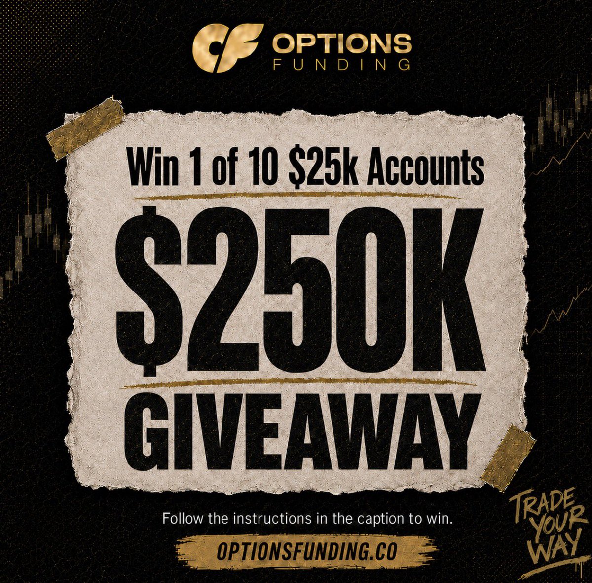 only1urf's tweet photo. Who wants a free 25k options prop account ?

You know the rules. Like retweet and show some love in the comments to your friends and fam. 

Follow me and notifications on. I want to see 50 likes and retweets 

I am giving away 10 free $25K Options Funding evaluation accounts. 10 winners each get a $25K account free every month, with no monthly bill. Pass the evaluation and you can get funded.

How to enter:
1. Follow @optionsfunding_ on Instagram and @OptionsFunding_ on X
2. Join the Options Funding Discord: https://t.co/PtklVEF6vz
3. Tag 3 friends below
4. Repost this

Winners announced after Sep 27 at 4:07 PM.

Start your own account here: https://t.co/Uk4an6aesx
Use code URFNAZA78AD for a discount.

In collaboration with Options Funding.