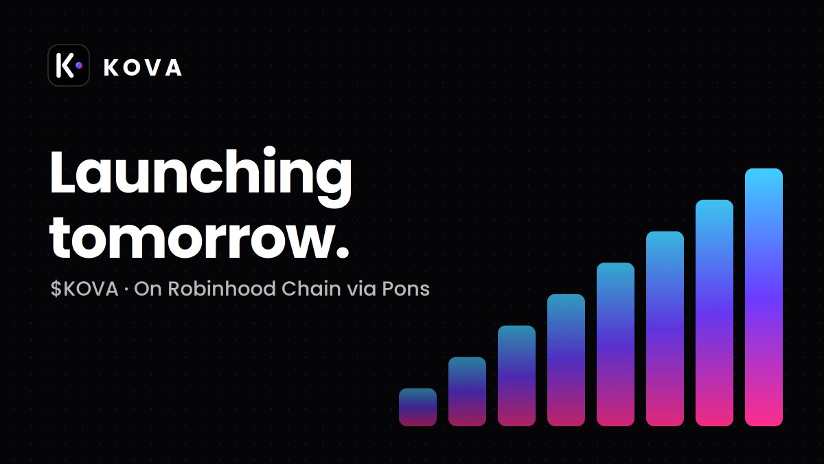 kovadotfamily's tweet photo. $KOVA launches tomorrow.

Robinhood Chain. Launched on Pons.

The CA will only be posted here. Anything you see before that is fake.

Turn on notifications so you're early 🔔 https://t.co/i0fhz8MpAt