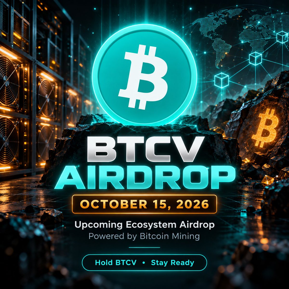 BTC_On_Virtuals's tweet photo. 🚨 $BTCV AIRDROP — OCTOBER 15 🚨

The countdown is officially on.

In just 20 days, eligible $BTCV holders will receive the next ecosystem airdrop. 🪂

Built around real Bitcoin mining revenue, $BTCV continues turning mining production back into value for the ecosystem through airdrops, buybacks, and burns.

⛏️ Bitcoin mined
🔥 $BTCV bought & burned
🪂 Value distributed to holders
🔁 The flywheel keeps turning

October 15, 2026.

Hold 100,000-5,000,000 $BTCV. Be there for the snapshot. 👀

$BTCV #Bitcoin #Base #Virtuals