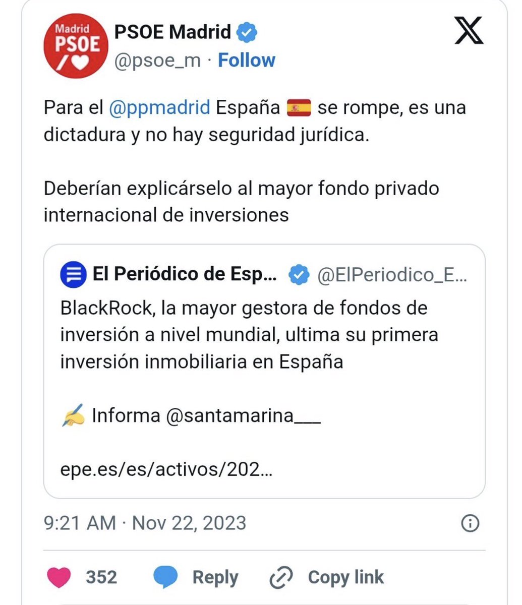 M_hierbasduLces's tweet photo. El PSOE de Madrid y Oscar Puente presumiendo hace 3 años  por la llegada de uno de los grandes fondos de inversión, también llamados fondos buitre, a España https://t.co/8VEKIMDO66