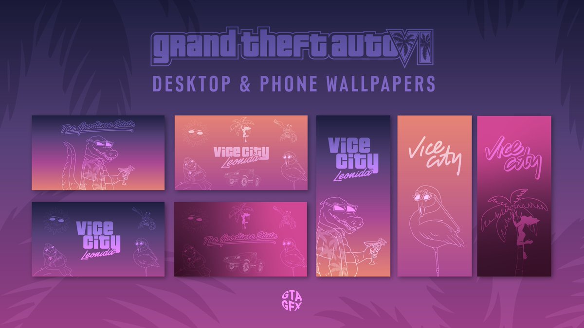 GTAGFX's tweet photo. ⬇️ I've added 30+ NEW desktop &amp; phone wallpapers featuring the #GTAVI mascots. You can downloaded them here: https://t.co/TR8lYRcipc https://t.co/hpFNDzwvTd