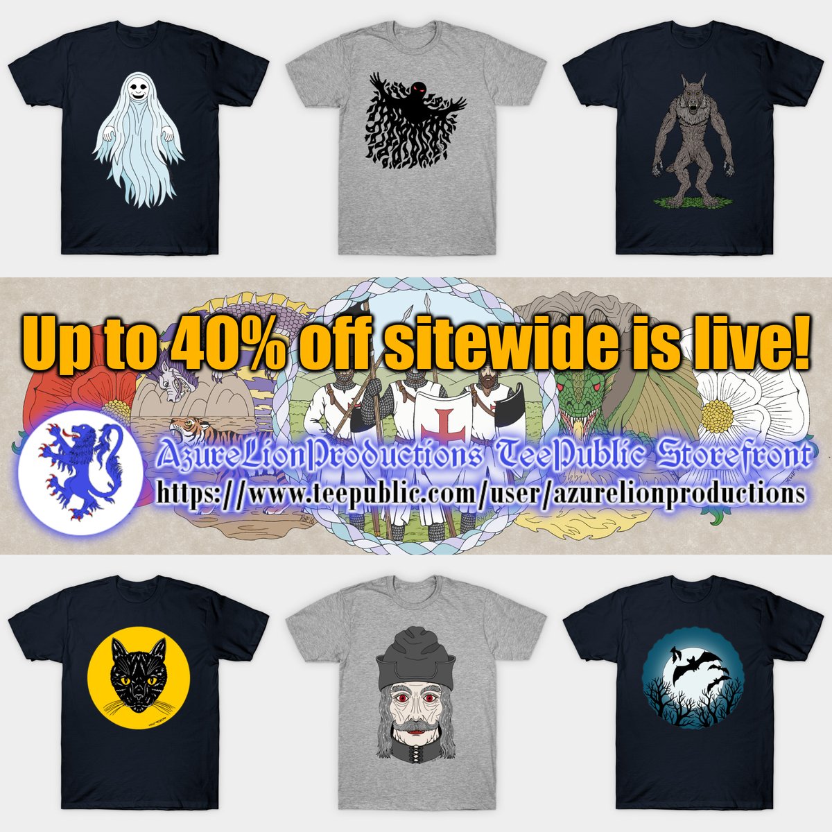 AzureLionProd's tweet photo. Over at TeePublic...
Up to 40% off sitewide is live!
My AzureLionProductions TeePublic Storefront:
https://t.co/snGhNlhJ9o 
#teepublic #teepublicstorefront #teepublicsale #sitewidesale #tshirts #tshirtsale https://t.co/ig7EFhkCrN