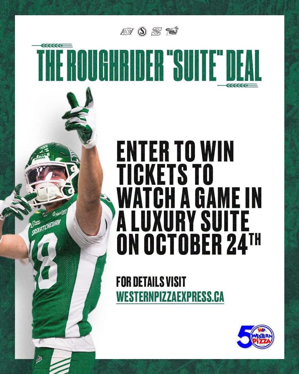 wpizz's tweet photo. 🏈 GAME DAY!🏈 

🎉 Enter to WIN with our @sskroughriders Suite Deal!

🍕 Order your favourite Western Pizza classics for pickup, delivery, or dine-in and get in on the excitement.

Give us a call or order online today!

https://t.co/feBSY8QRYh

#ProudPartners #westernpizza https://t.co/MRtiZfUoH1