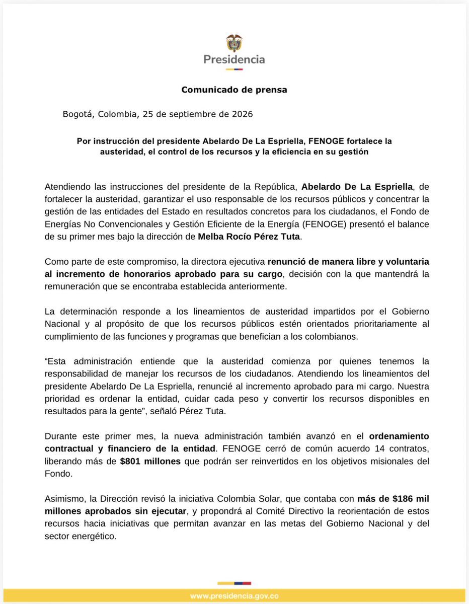 infopresidencia's tweet photo. Por instrucción del presidente Abelardo De La Espriella, FENOGE fortalece la austeridad, el control de los recursos y la eficiencia en su gestión. https://t.co/FCFzVOmfZA