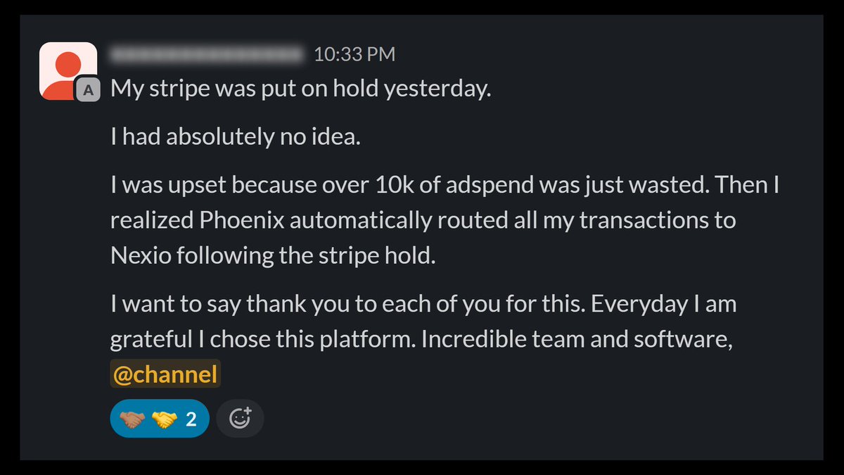 ReignEcom's tweet photo. This morning we posted about how Phoenix routes around failing merchant accounts. Here's what that looked like for one of our merchants this week 🛡️

Stripe put their account on hold, and they had no idea. Phoenix automatically routed all of their transactions to another merchant account, so their orders kept going through.

We make sure our merchants win 💸
