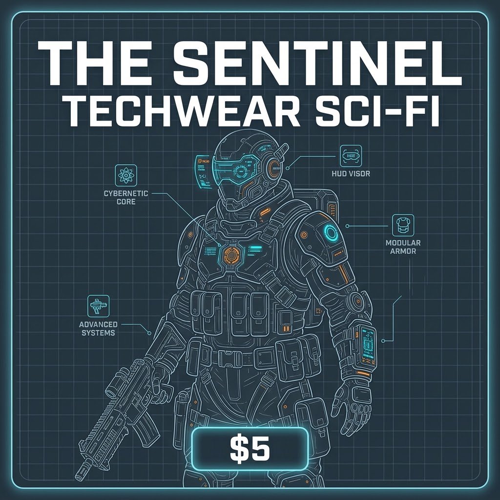 SHAMIMREZASAIKA's tweet photo. Buy The Sentinel - Techwear Sci-Fi Concept Blueprint on @Gumroad https://t.co/RFXPnaYmod

#sci-fi
#techwear
#characterdesign
#conceptart
#cyberpunk
#digitalart
#gameassets
#scifiart https://t.co/86m9UBj2MB