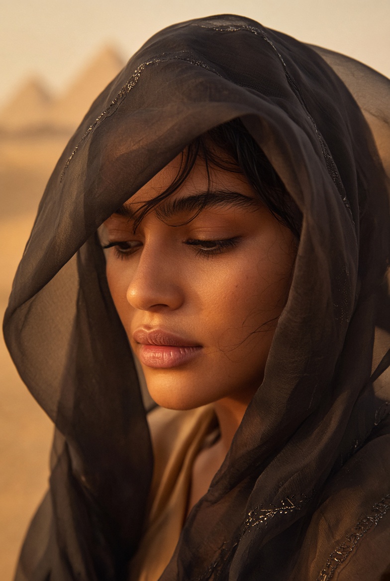 CREATIONIA10's tweet photo. Prompt 👇👇👇

Close-up desert portrait, eyes partly covered with dark veil.
Warm light, soft focus, blurred pyramids background.
Stylized, fashion-inspired, natural mood.

#AI成人短剧 #AIイラストㅤㅤ #Grok会员 #influenser #AIart️️️️️️️️️️️️️️️️️️️️️️️️️️️️️️️️️️️️️️️️️️️️️️️️️️️ #AI成人