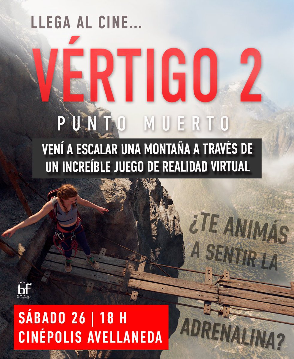 pcavellaneda's tweet photo. 🎬🧗‍♀️ ¡Viví una experiencia de película!

Cinépolis te invita a poner a prueba tus nervios con una increíble experiencia de realidad virtual. 

📅 Sábado 26, 18 h
📍 Cinépolis – Parque Avellaneda Shopping

¿Te animás a escalar la montaña y sentir el vértigo en primera persona? https://t.co/mTrKeXZVOI