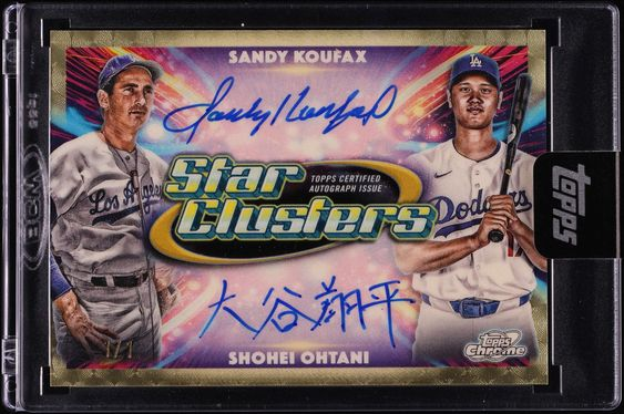CardsBoulevard's tweet photo. This card has two legendary Dodgers pitchers on it 🤩

The 2025 Topps Chrome Cosmic Star Clusters Superfractor Sandy Koufax Shohei Ohtani Auto 1/1 sold for $288,000. https://t.co/kMRXiYT9mS