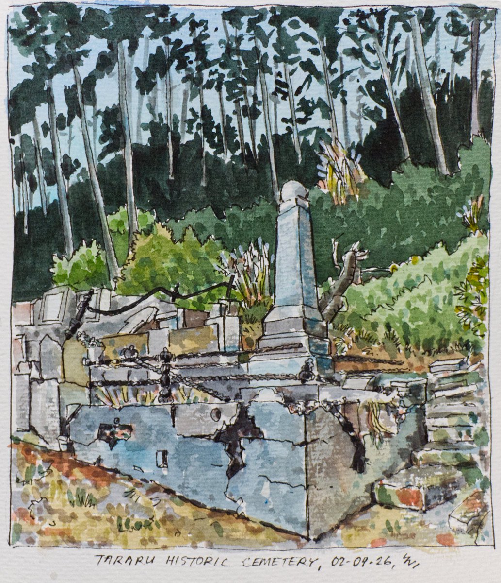 MitziePetr0k's tweet photo. Historic Tararu Cemetery is slipping down the steep hillside toward the road, with many graves giving way as the land shifts. A late post after a weekend in Auckland’s big smoke—great to be home. https://t.co/Osczhcpxjq