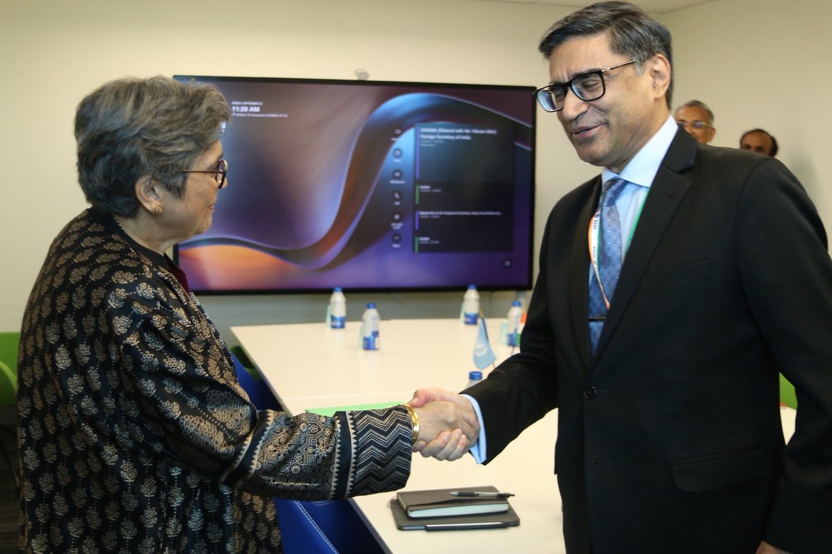 USGRabab_UN's tweet photo. Pleasure to meet 🇮🇳’s Foreign Sec @VikramMisri. Expressed deep appreciation for India’s steadfast support to @UNOHRLLS +vulnerable countries incl as GOF of #LLDCs co-chair. I look forward to 🇮🇳’s continued support & engagement as I prepare to take up my new role with @UNAMAnews. https://t.co/fVuIOgKIsc