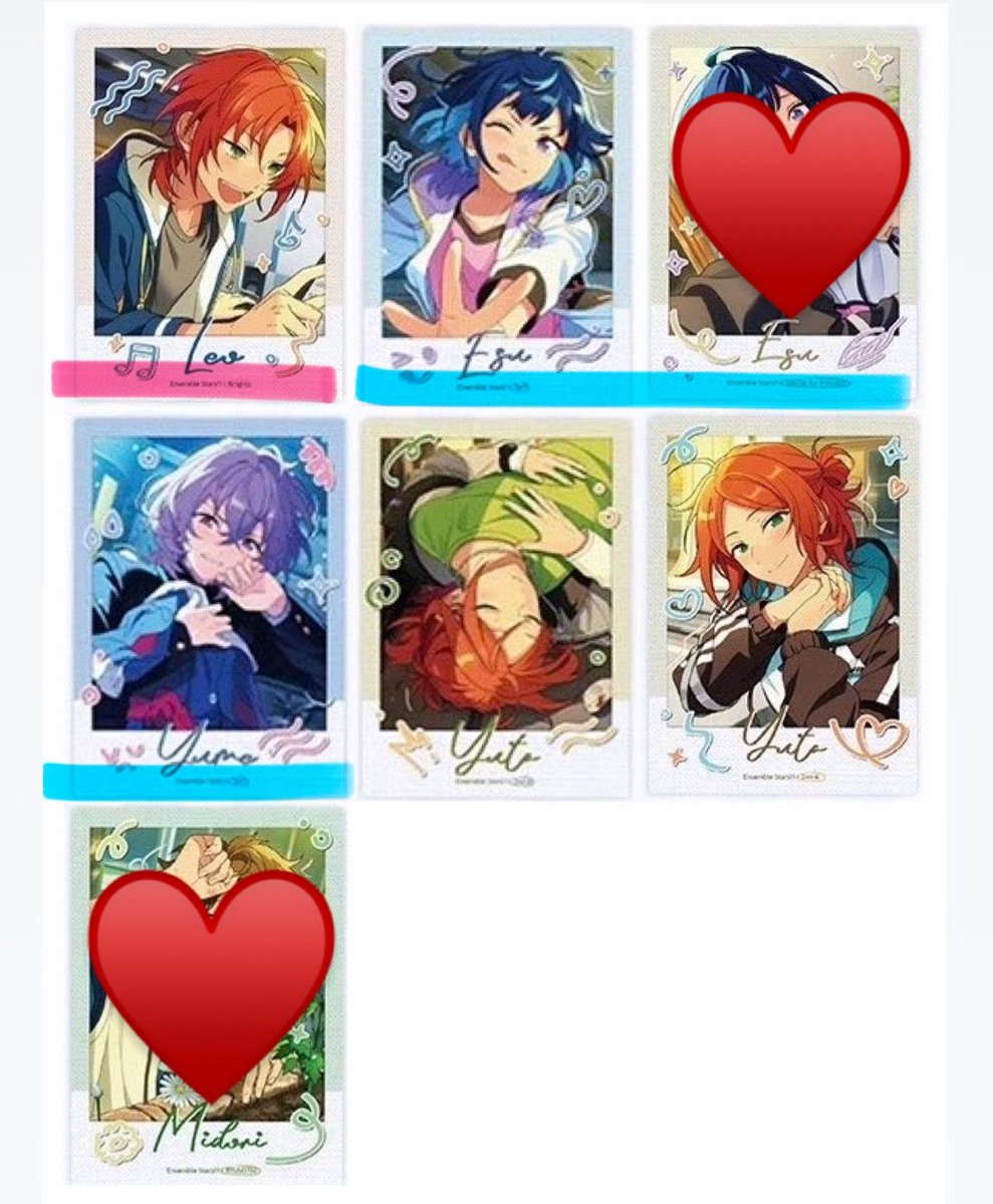 riii_nico_'s tweet photo. 【 交換 】 あんスタ 中国 序篇 続篇 写真カード ポラロイド 1弾 2弾 

譲  マヨイ 茨 みか 燐音 英智 薫 敬人 凛月 斑 

求  画像3 レオ エス ユメ ゆうた 各1＞異種 司 

・1枚目個人輸入、2枚目ガチャ依頼済
・🟥同士、決まり次第🟥↔求🟦可

お気軽にお声掛けください🍒 https://t.co/7Uings7HwI