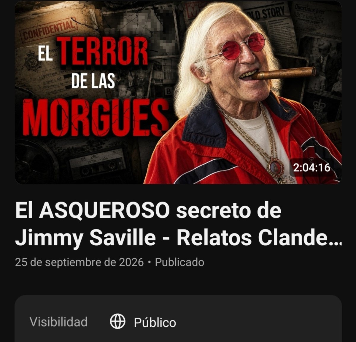 SkyshockGG's tweet photo. Este video ha sido complicado de resubir hasta en el canal secundario pero al parecer ya está.

El caso de Jimmy Saville el presentador de televisión britanico que abusaba de niños bajo la protección dd la corona y usaba sus influencias para meterse sin permiso a una MORGUE y hacer lo mismo con los cadaveres.

Uno de los peores casos de los relatos ya está en el canal nuevo (SkyshockLive)