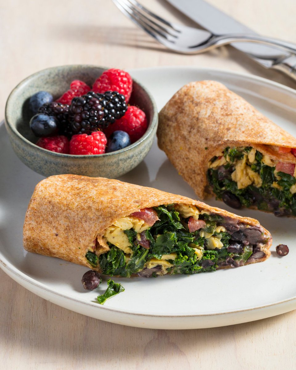 TestKitchen's tweet photo. Craving a breakfast burrito that's a little lighter? Fluffy eggs, black beans, sautéed onion, garlic, and kale, perfect for meal prep or lazy Sunday mornings. https://t.co/HQpqZmiFBy https://t.co/mpVXEGxdoX