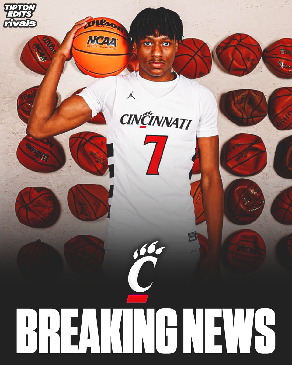 JoeTipton's tweet photo. NEWS: 4⭐️ Josh Tyson has committed to Cincinnati, he told @Rivals. 
 
The 6-2 point guard and top-60 overall recruit in the 2027 class chose the Bearcats over Xavier.

https://t.co/Em6OBxKAMd https://t.co/kKTACuY94w