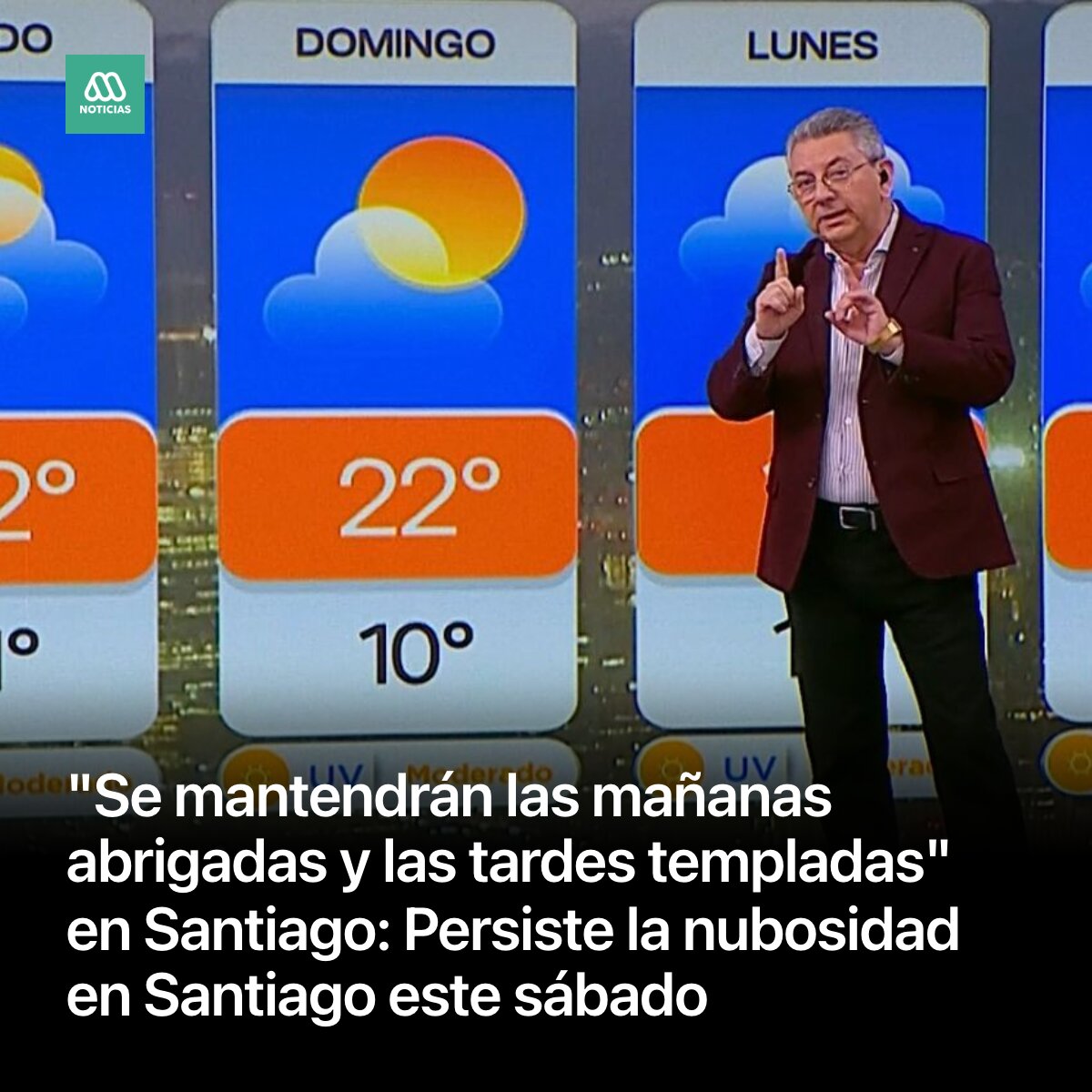 Mega's tweet photo. El meteorólogo de Megatiempo, Jaime Leyton, detalló cómo estará el tiempo en Santiago durante este sábado 26 de septiembre, previo al retorno de las precipitaciones. https://t.co/TEIa0xDWQt