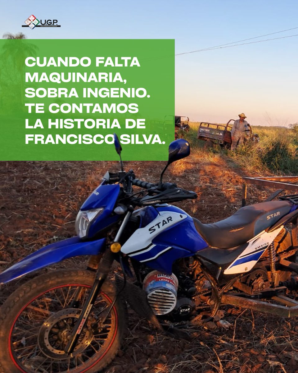 UGP_Py's tweet photo. Cuando los recursos son limitados, la creatividad encuentra nuevas formas de avanzar.
Francisco Silva, pequeño productor de Coronel Bogado, convirtió una moto en una herramienta para trabajar la tierra.

Historias que muestran el ingenio detrás de la producción nacional. https://t.co/vibDl4AIIN