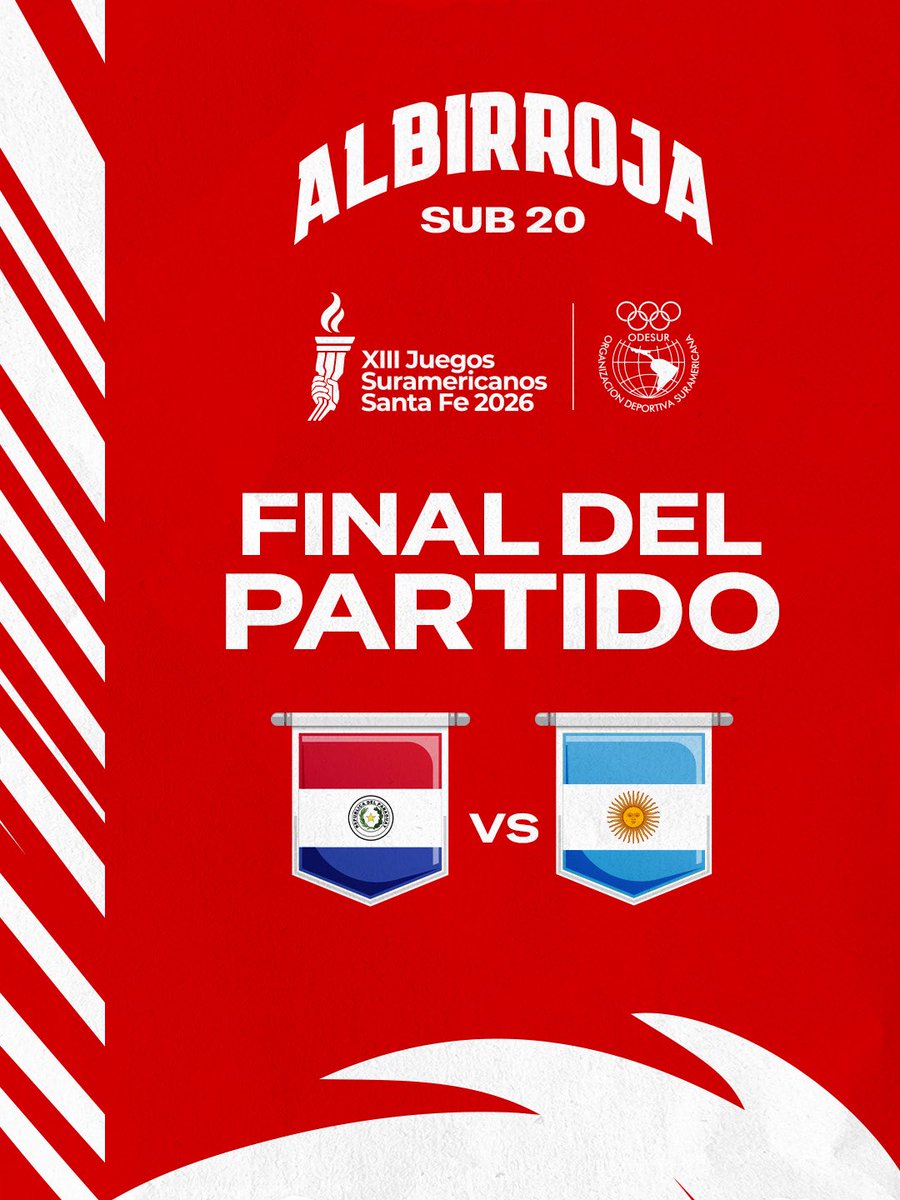 Albirroja's tweet photo. @coparaguay 🗣️ ¡FINAAAAAAAL! 

🥇 ¡¡SOMOS CAMPEONEEEEES!!

🇵🇾 #Paraguay 0 (5) 
🇦🇷 #Argentina 0 (4)

🏆 Juegos Suramericanos Santa Fe 2026
📺 Youtube @coparaguay: https://t.co/IMtUCKV0PH

#AlbirrojaSub20 ⚪️🔴
#VamosParaguay 🙌 https://t.co/VeaC8LIYzd
