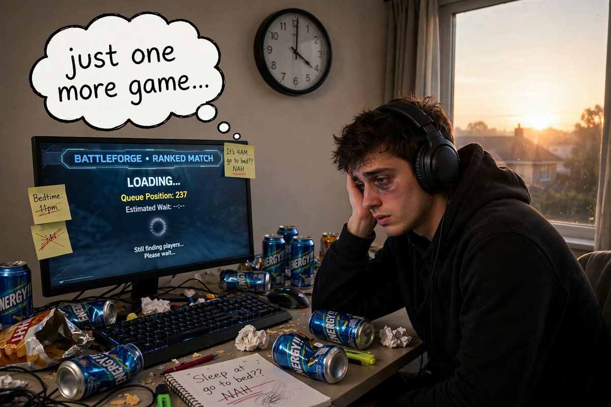 therealgamere's tweet photo. it's 10pm and i told myself "just one more game" an hour ago. it's a lie obviously, i'll be in the ranked queue until 2am 💀 https://t.co/FcDqAjZ21t