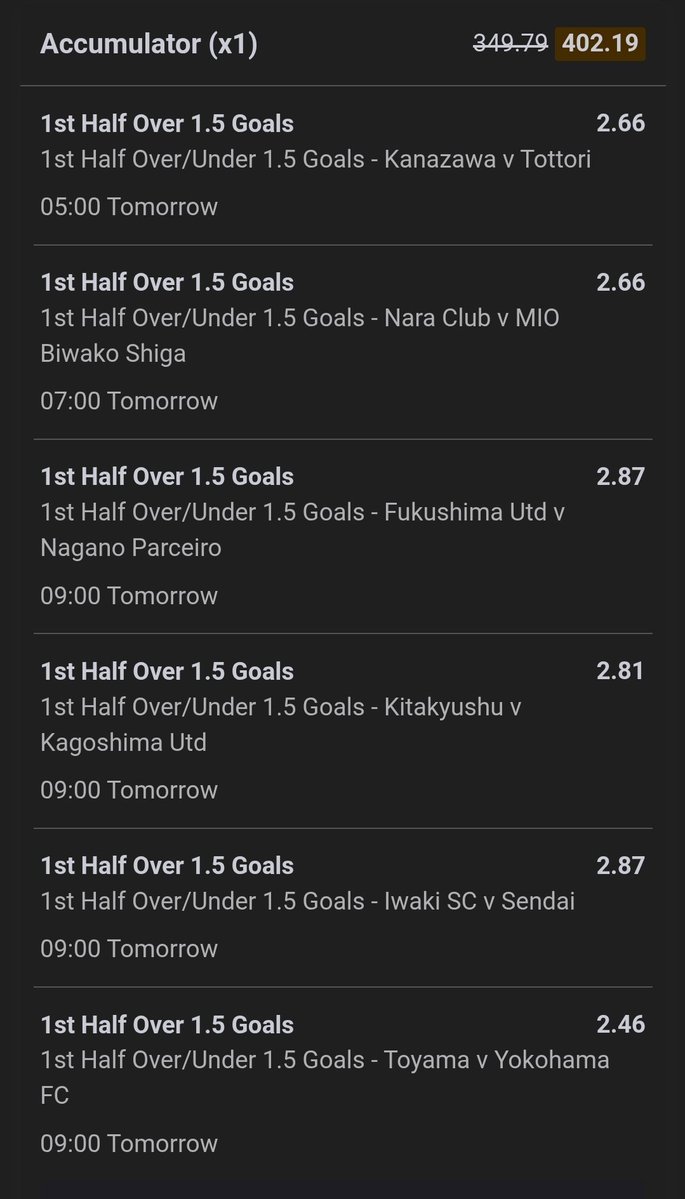 Flutterpunt's tweet photo. J League Accas 🇯🇵

Both Teams to Score @ 20.80
Over 2.5 Match Goals @ 34.83
Over 1.5 First-Half Goals @ 349.79
Both Teams Score First-Half @ 4784.06 https://t.co/mlol9OBR9J