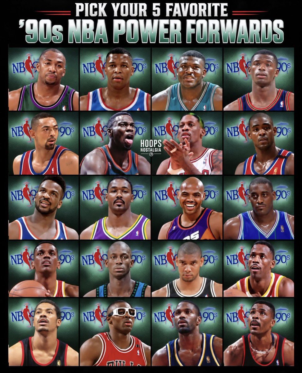 KicksConvos's tweet photo. The ‘90s had POWER FORWARDS for EVERY type of smoke! 😤🏀
Who was your favorite 5 out this bunch? 👀
#NBA90s #NBALegends #BasketballDebate #KicksAndConvos https://t.co/kLv7GB4SYZ