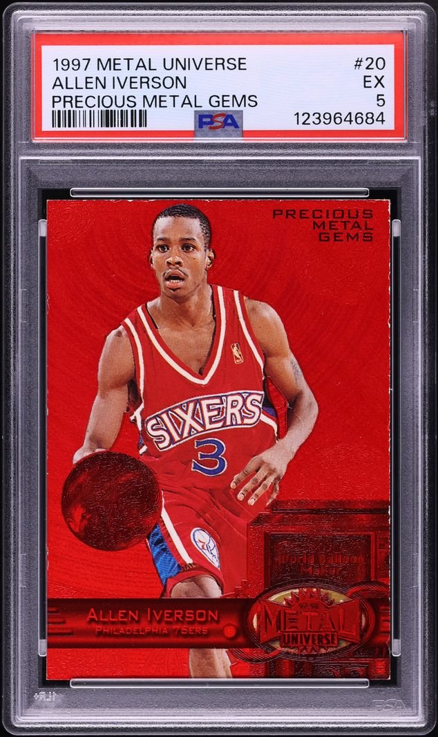 CardsBoulevard's tweet photo. PSA 5 1997 Metal Universe Precious Metal Gems Red Allen Iverson /100 Market Check 📈

✅ Nov. 2025 - $24.4K
✅ Sept. 2025 -$34.8K
✅ Sept. 2026 - $56.4K https://t.co/BNxnTWR1ym